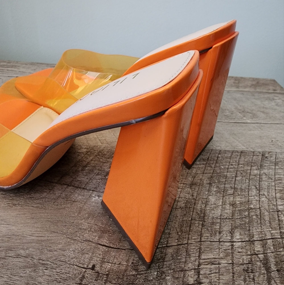Liliana Orange Block Heel Mules with Clear Yellow Accents - Picture 5 of 5
